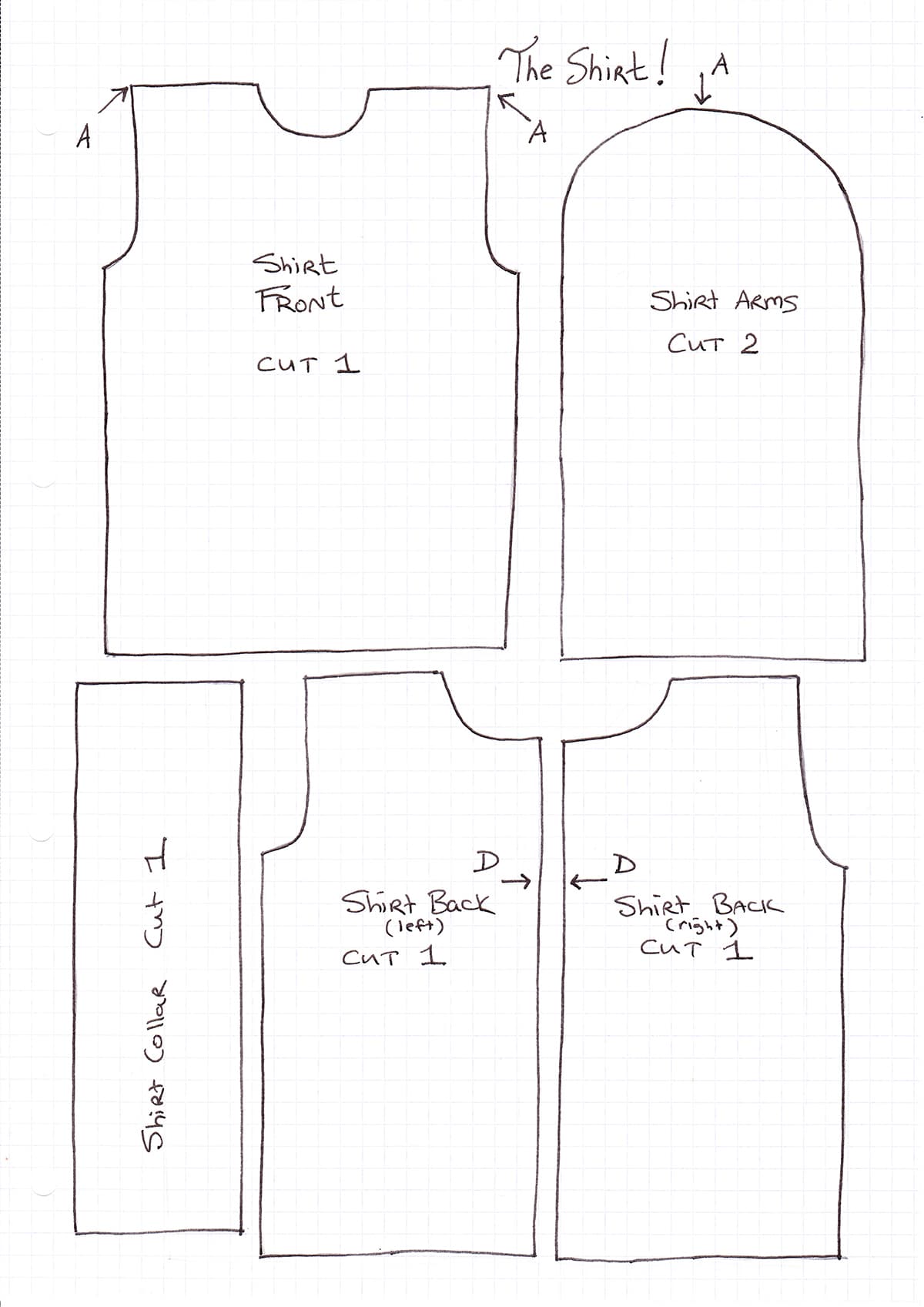 Pattern template to make the shirt for a fabric Coraline doll.