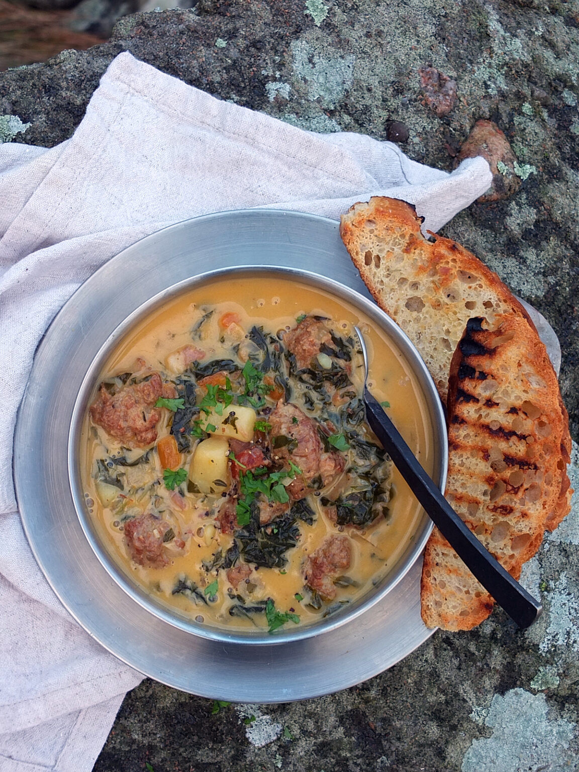 Chorizo Meatball & Kale Chowder Elizabeth's Kitchen Diary