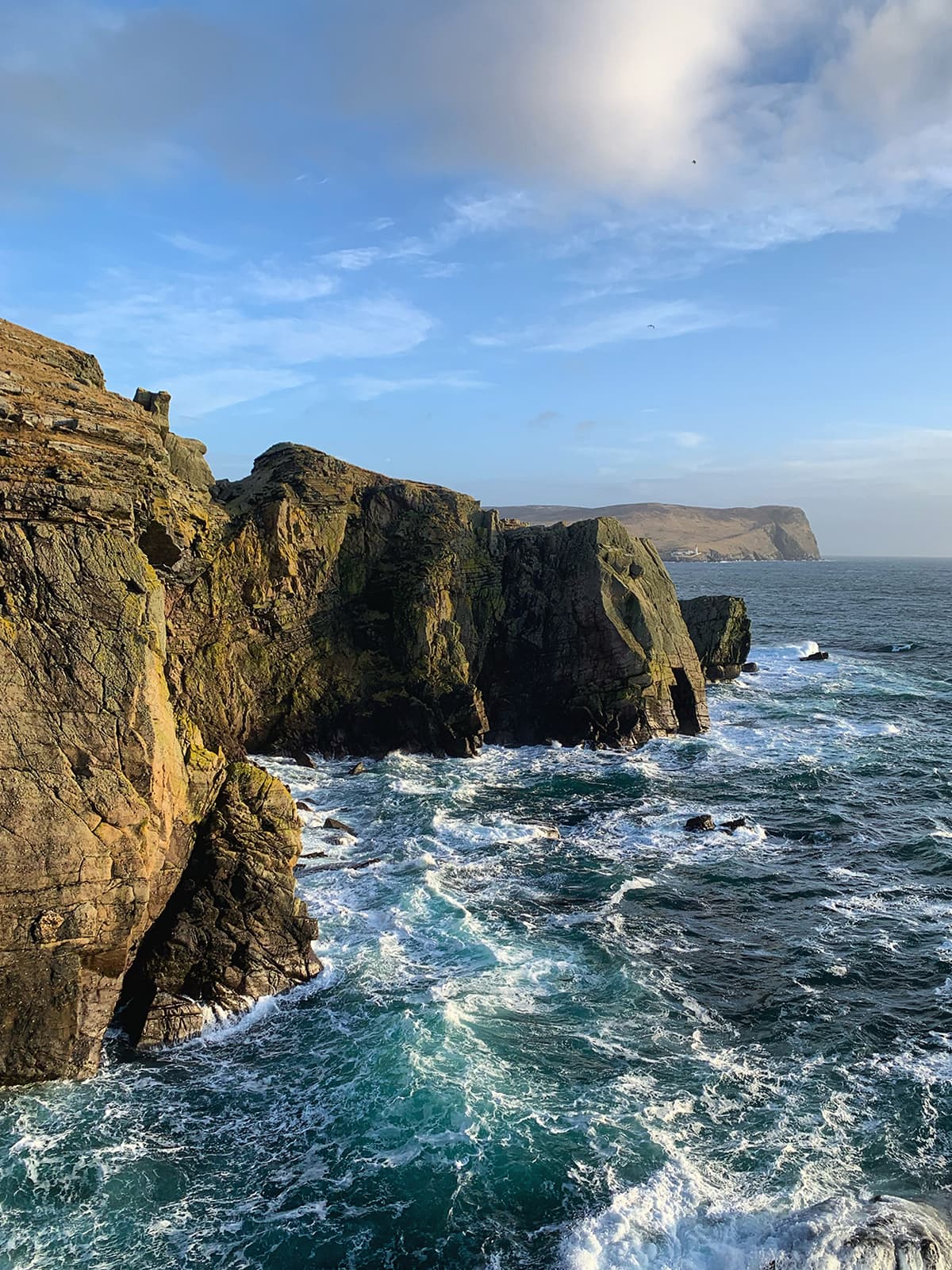 Photograph of the cliffs at the point at the Ness of Sound, Lerwick, Shetland.