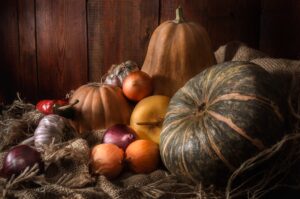 Elizabeth's Kitchen Diary category header image for vegetable recipes showing an Autumnal selection of vegetables.