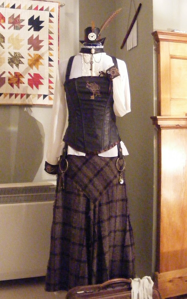 Steampunk costume with corset, cuffs, collar and hat. #steampunk #embroidery #victoriana