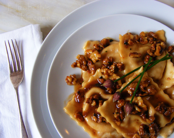 Roast Butternut Squash Ravioli with Walnut Muscovado Butter Sauce