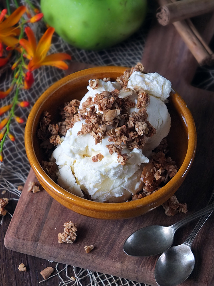 No Churn Apple Cinnamon Swirl Ice Cream with Honey Almond Granola