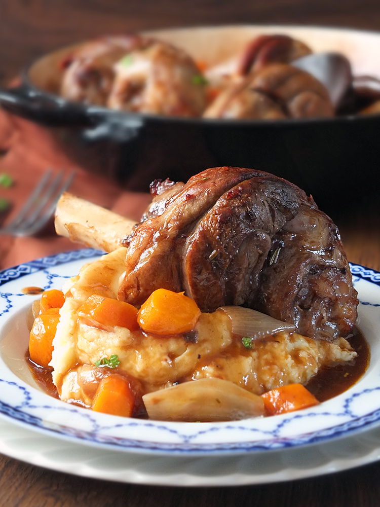 Slow Cooked Lamb Shanks with Vegetables and Gravy