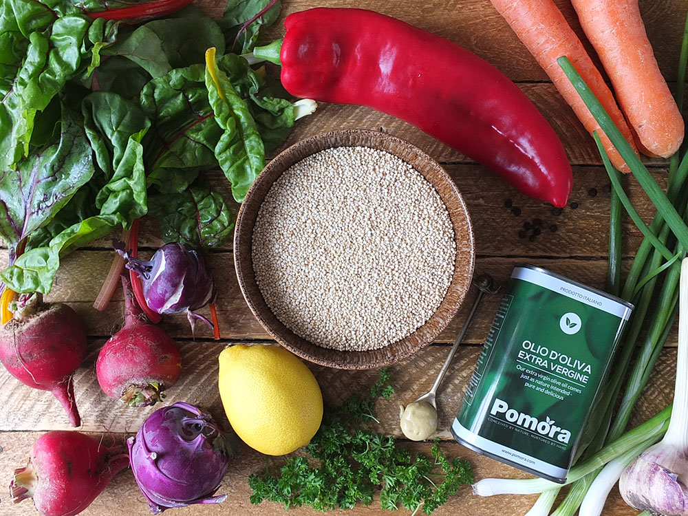 Ingredients for a vegan quinoa salad