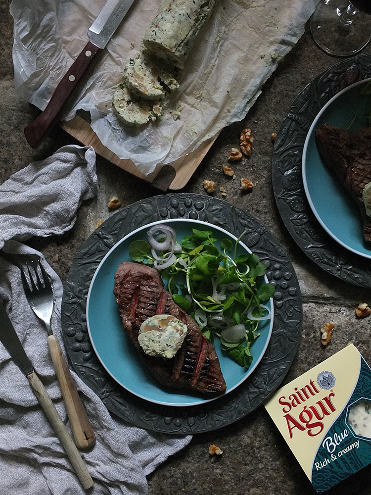 Grilled Steak with Saint Agur and Walnut Butter 