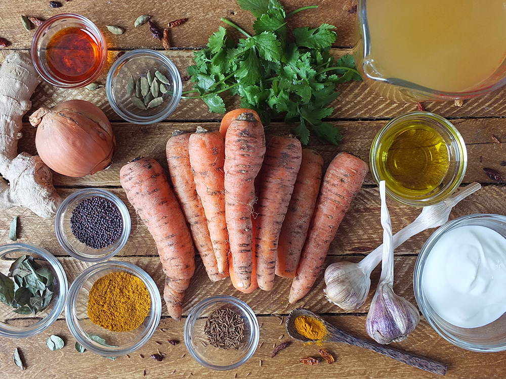 Ingredients for carrot soup photo